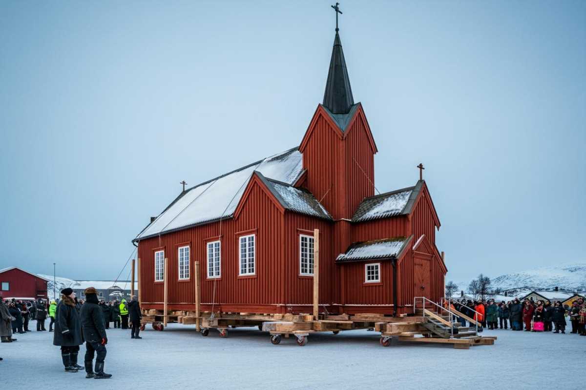 La storica chiesa lappone in legno si sposta su ruote: un trasloco da 5 km che fa storia